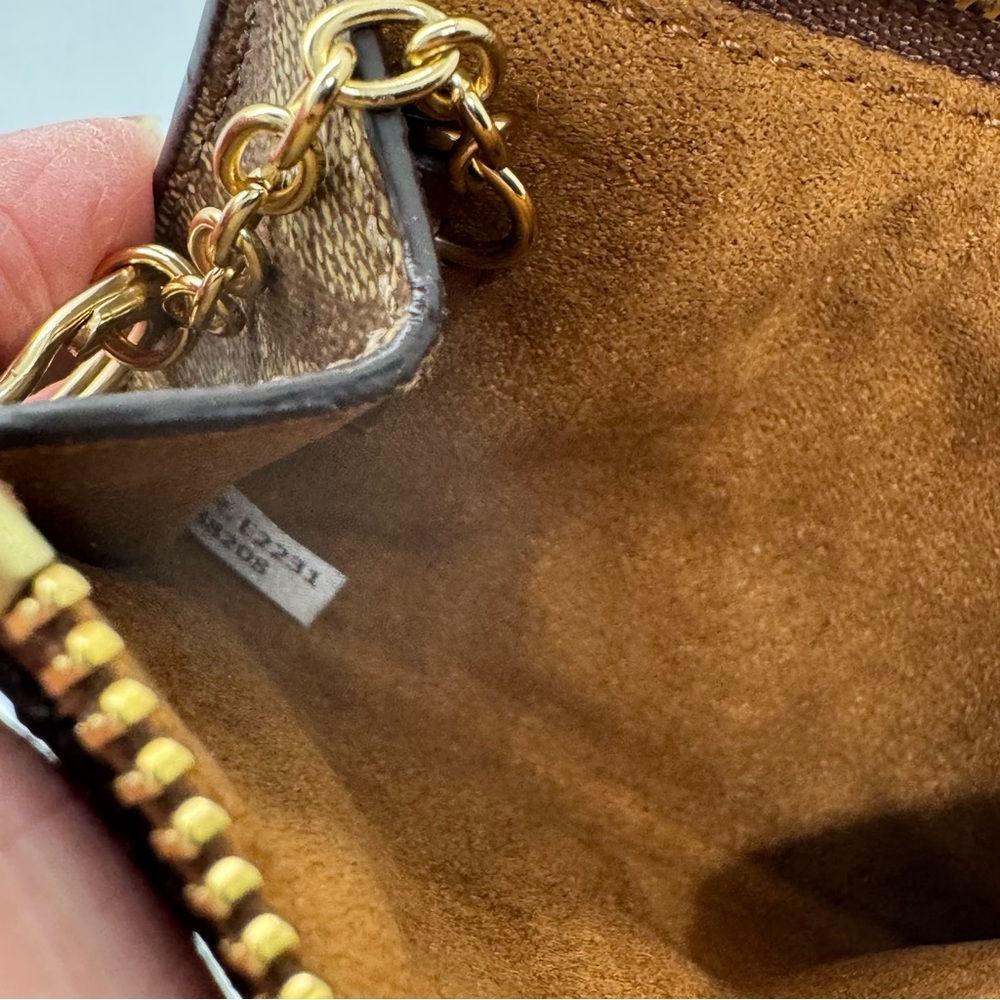 COACH Mini Skinny Id Case In Signature Canvas Card Brown Gold Wallet - Picture 11 of 12